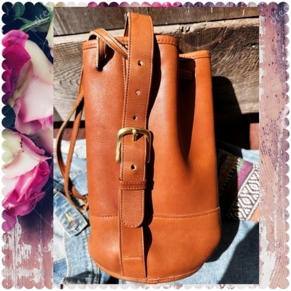 VINTAGE COACH RARE BIXBY CROSSBODY BACKPACK SLING BUCKET BAG BRITISH TAN 9984 - Picture 10 of 17